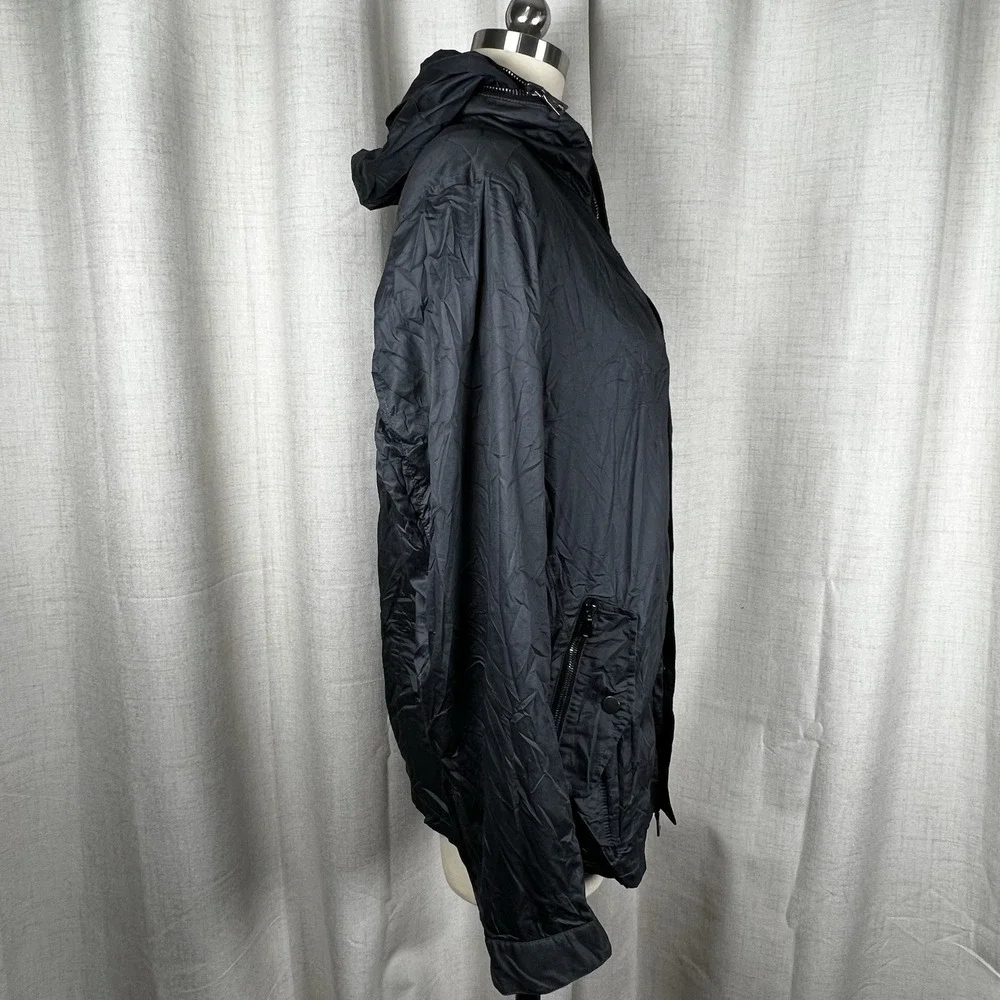 John Varvatos Waxed Cotton Shell Rain Jacket Blue Men's 52 Zip‎ Up Hooded